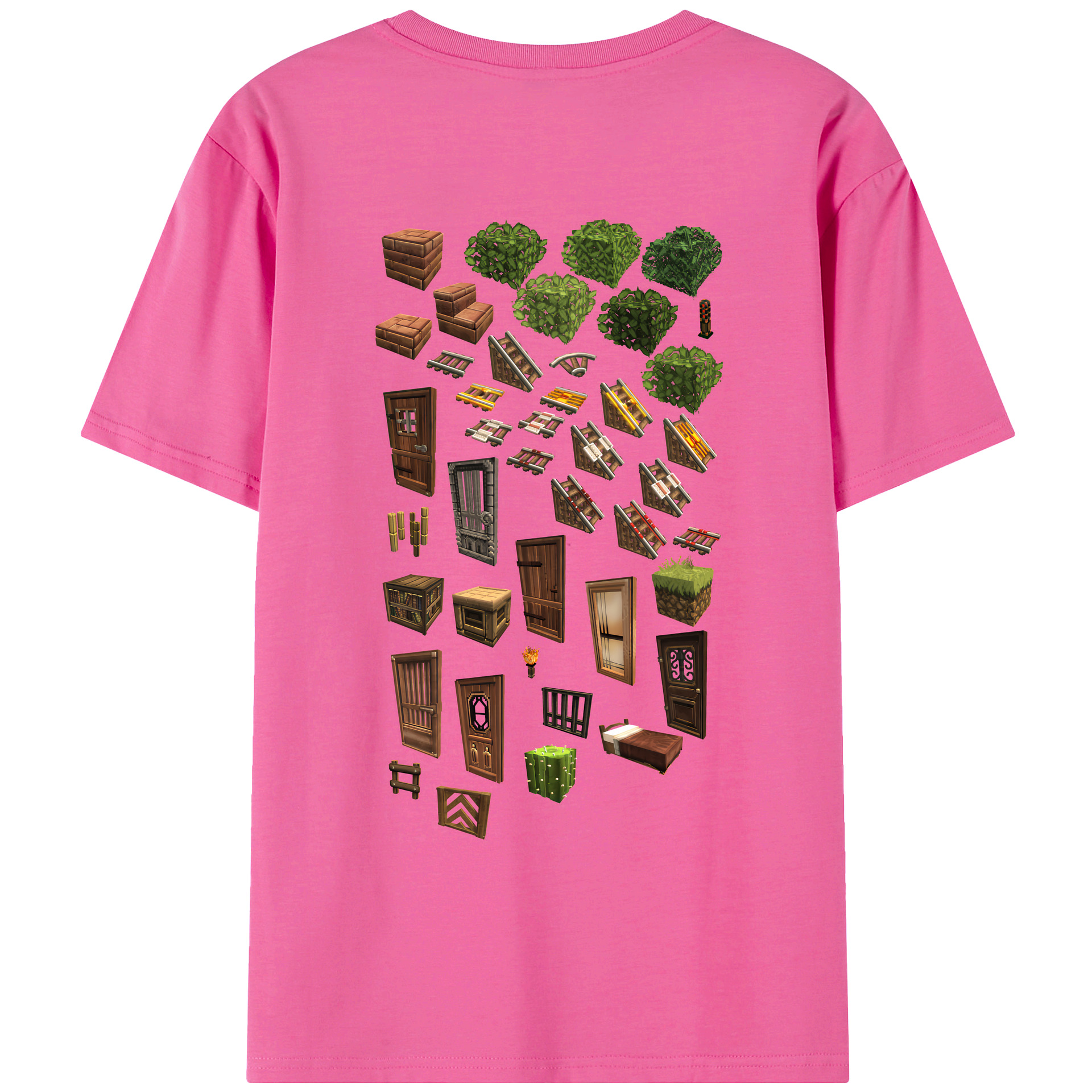 （画像用） マインクラフト ブロックの世界 Minecraft MC Block world レディース半袖Tシャツ(バックプリント)